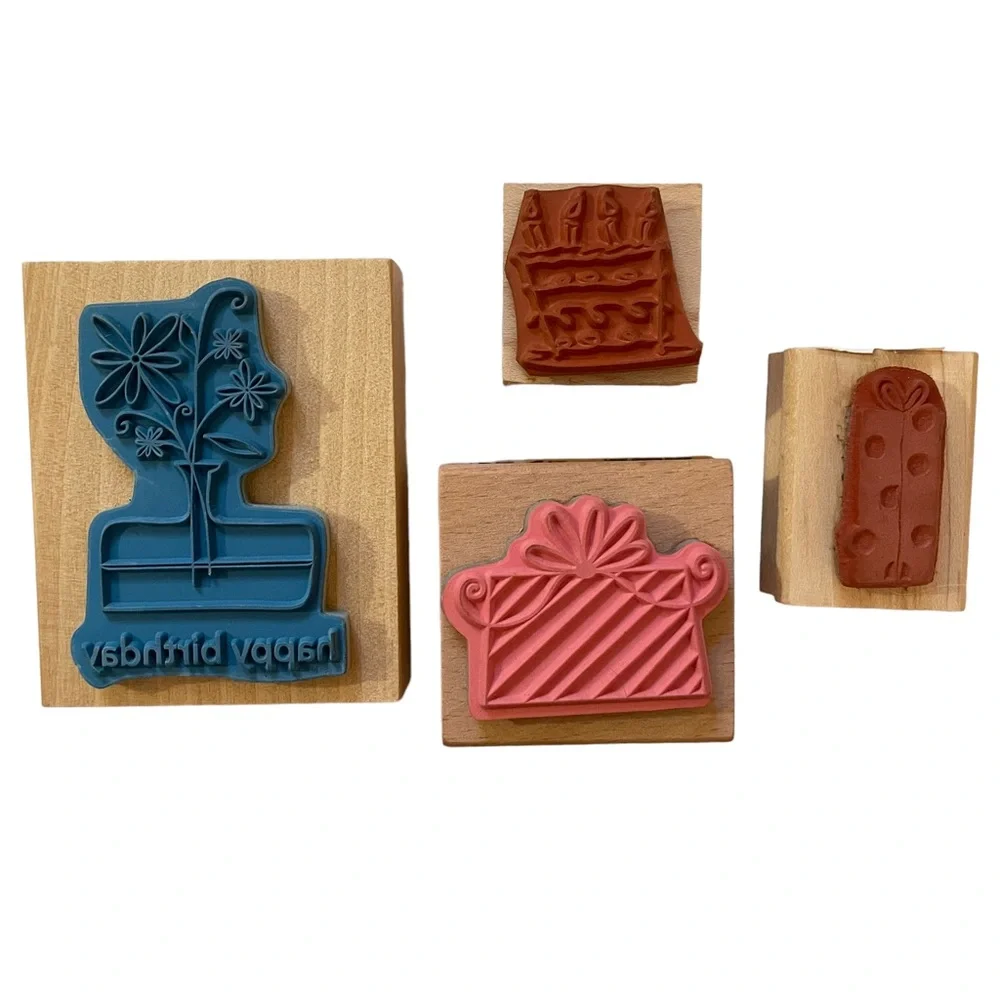 Happy Birthday Presents Cake 4 Wooden Rubber Stamps Anitas Hero Arts Sarah Beise